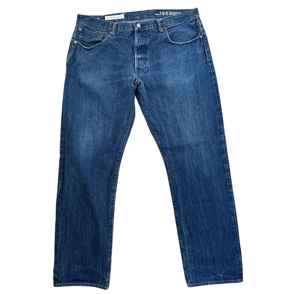Gap 1969 Straight Fit Japanese Selvedge Dark Wash Jeans Button Fly Mens Sz 38x32